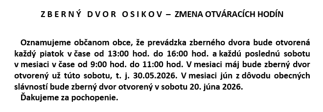 Zmena otváracích hodin ZD