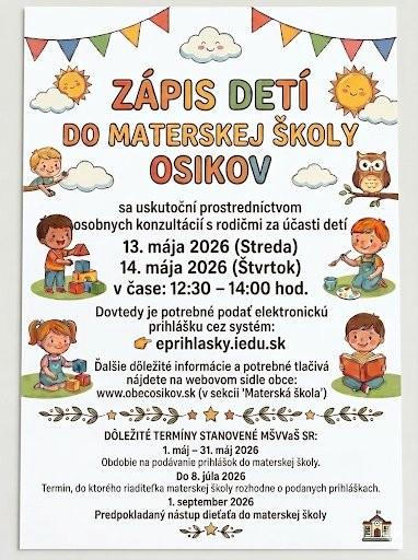 Zápis detí do Materskej školy Osikov