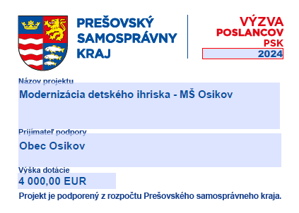 Podporený projekt Modernizácia detského ihriska MŠ Osikov
